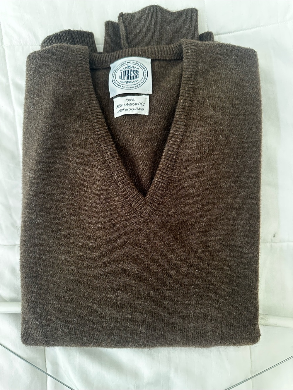 J. Press Men's V-Neck Lambswool Sweater in Brown